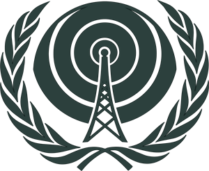 Emblem of the International Spectrum Commission: a radio mast inside a laurel wreath